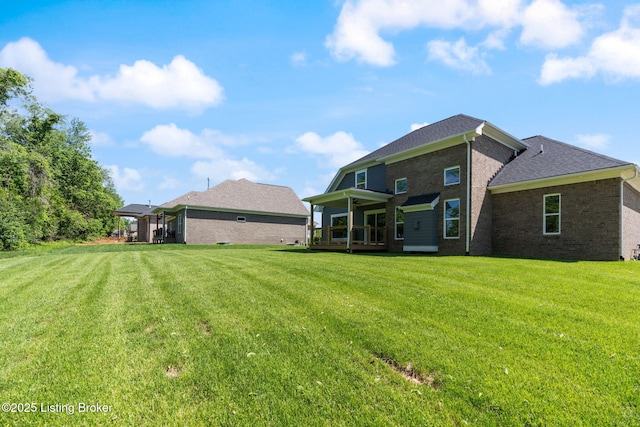 3314 Catalpa Farms Dr, Fisherville, KY 40023 - rear view of property with brick siding, a lawn, and roof with shingles