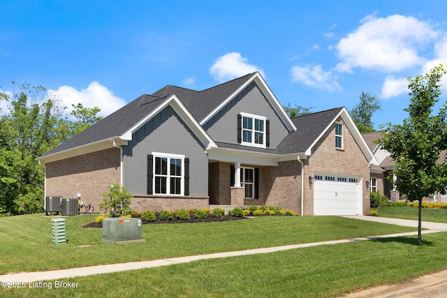 3314 Catalpa Farms Dr, Fisherville, KY 40023 - view of front of house featuring a garage, brick siding, a front yard, central AC unit, and driveway
