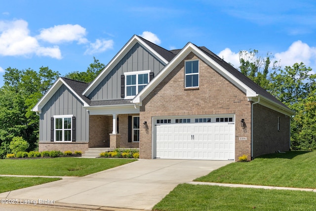 3314 Catalpa Farms Dr, Fisherville, KY 40023 - craftsman-style house featuring board and batten siding, a front lawn, driveway, and brick siding
