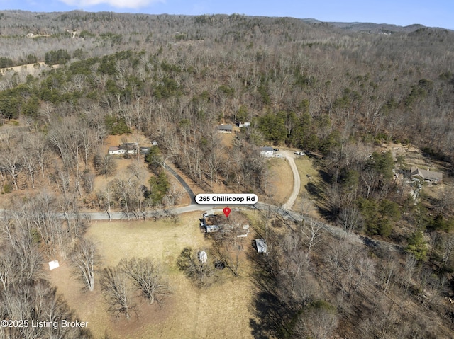 aerial view with a wooded view