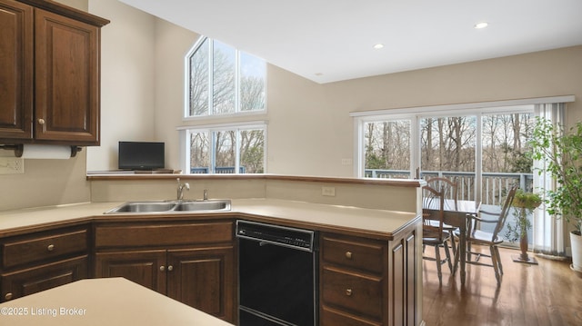 kitchen with dishwasher, light countertops, a sink, and a healthy amount of sunlight