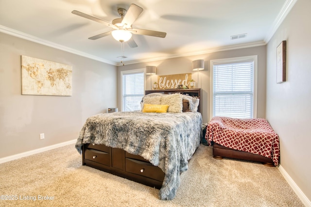 8105 Cedar Crest Ln, Louisville, KY 40291 - carpeted bedroom with crown molding, baseboards, and ceiling fan