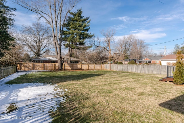 view of yard with a fenced backyard