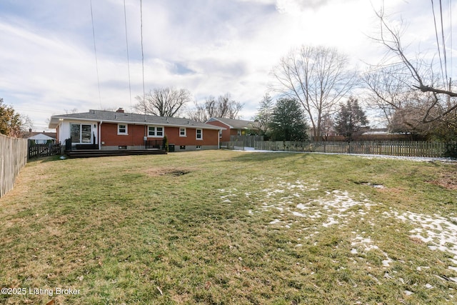 view of yard with a fenced backyard