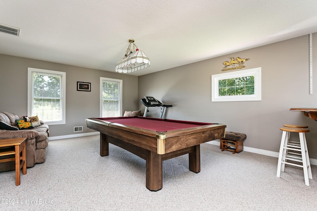 recreation room with baseboards, visible vents, and pool table