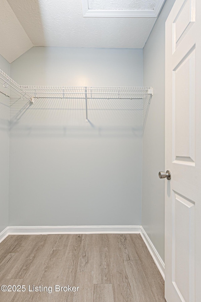 walk in closet with wood finished floors