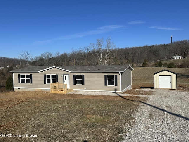 manufactured / mobile home featuring an outbuilding, crawl space, and a detached garage