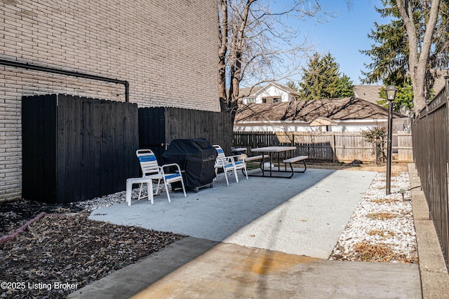 view of patio / terrace with a fenced backyard and area for grilling