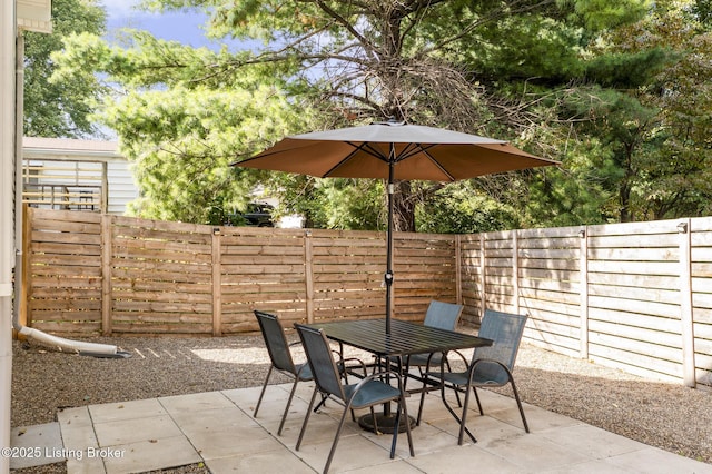 view of patio / terrace with a fenced backyard and outdoor dining space