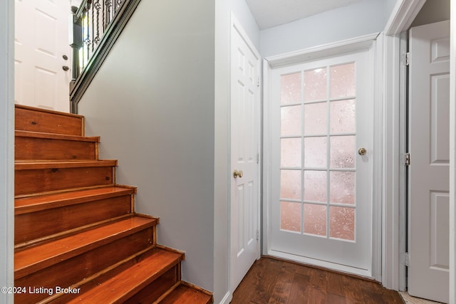 staircase with wood finished floors