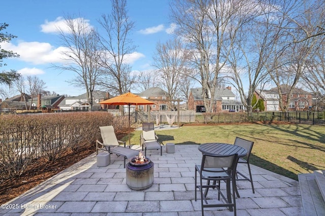 view of patio / terrace featuring fence and a residential view