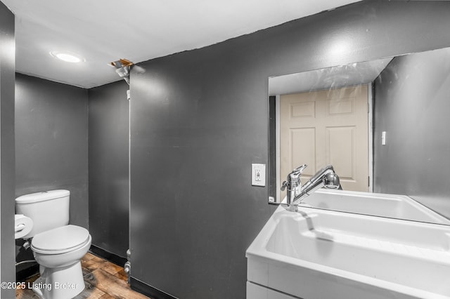 bathroom featuring toilet, a sink, and wood finished floors