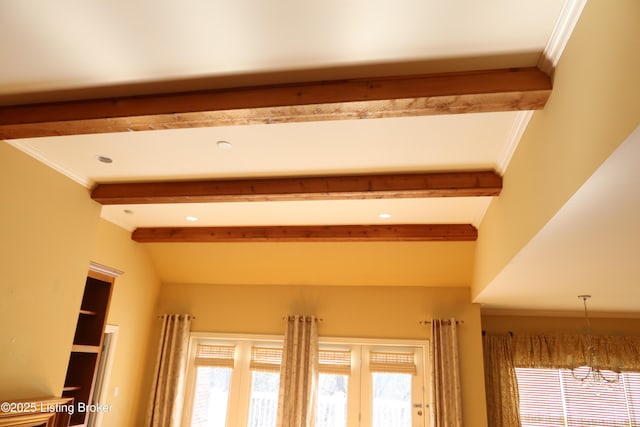 details with beam ceiling and crown molding