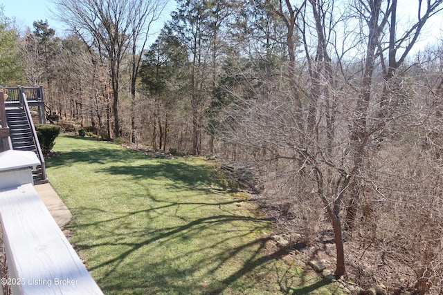 view of yard featuring stairs