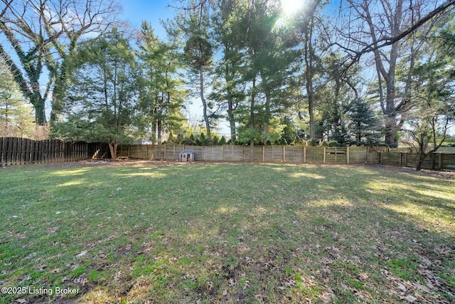 view of yard with a fenced backyard