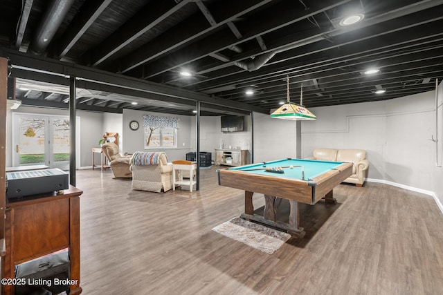 playroom featuring wood finished floors and pool table