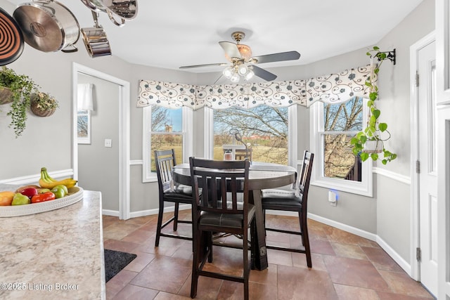 dining room with baseboards and ceiling fan