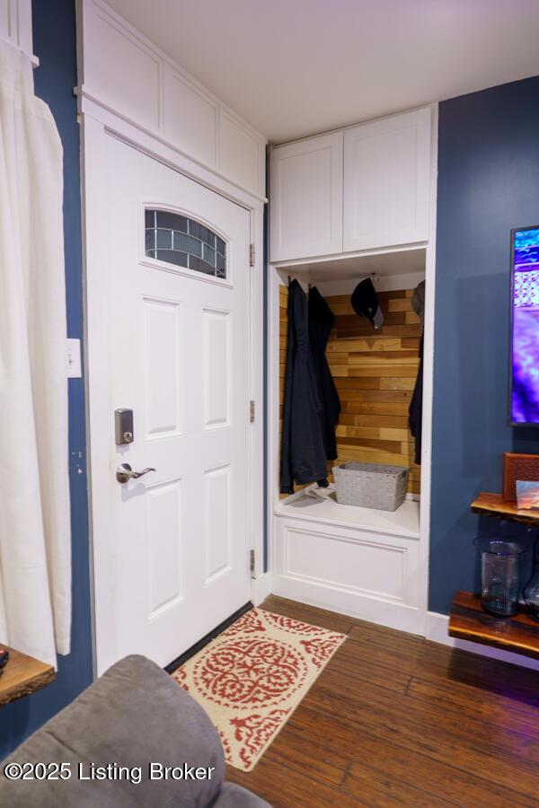 mudroom with wood finished floors