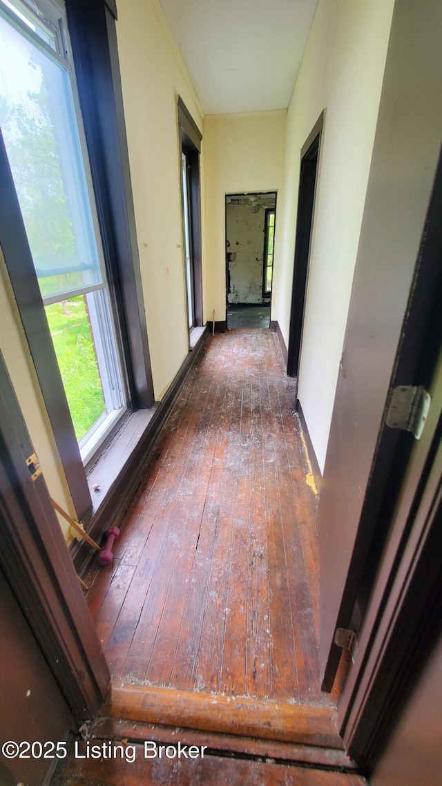 hall featuring dark wood-style floors and baseboards