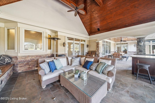 view of patio featuring ceiling fan and an outdoor hangout area