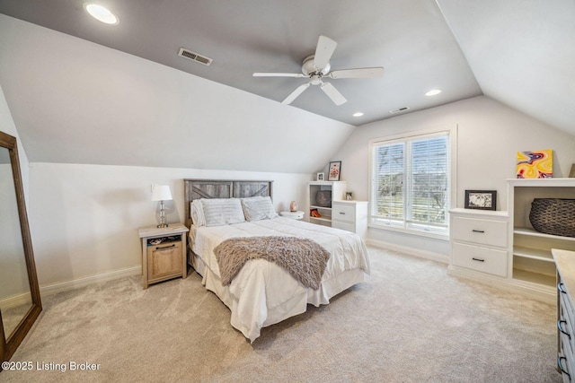 bedroom featuring light carpet, baseboards, and visible vents