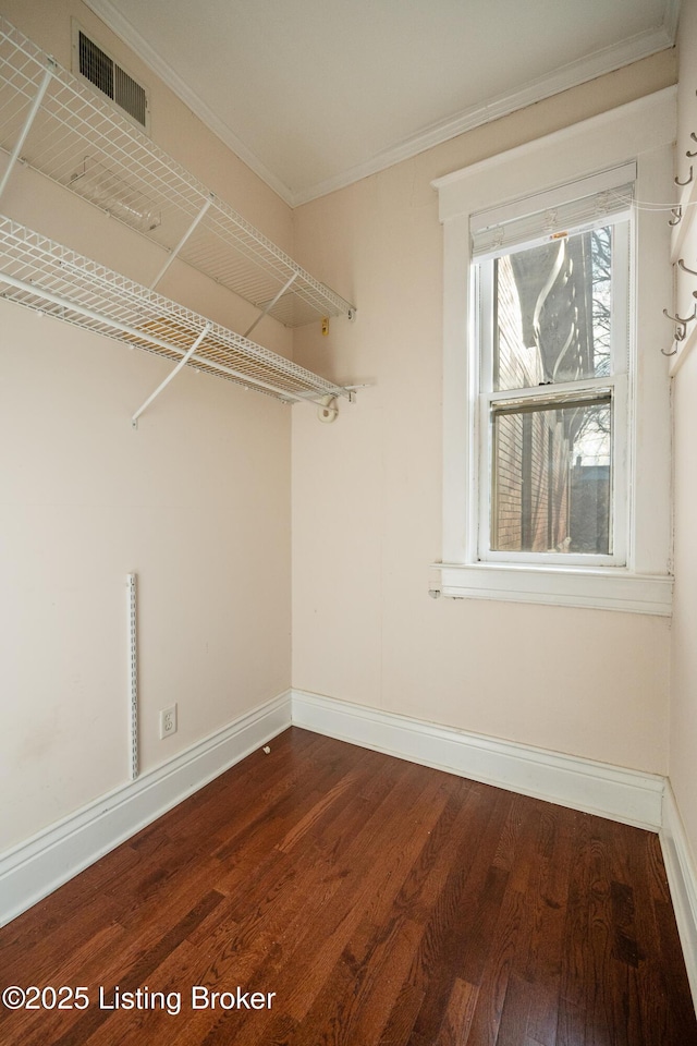 walk in closet featuring visible vents and wood finished floors