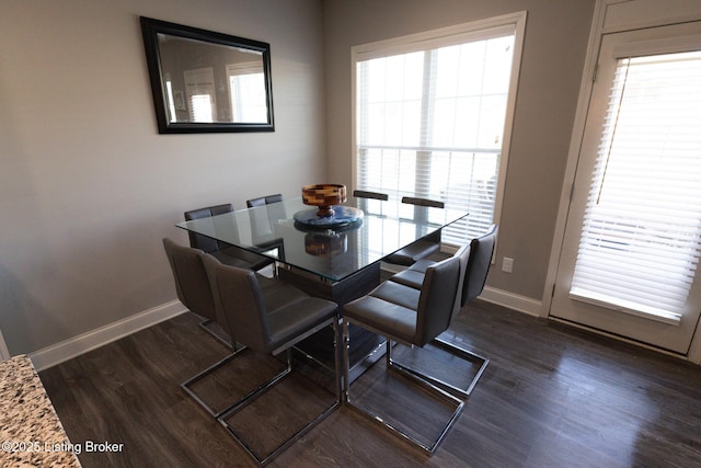 dining room with baseboards and wood finished floors