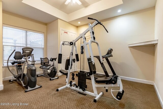 workout area with baseboards and recessed lighting