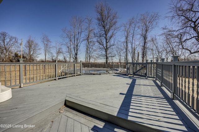 wooden deck with a fenced backyard