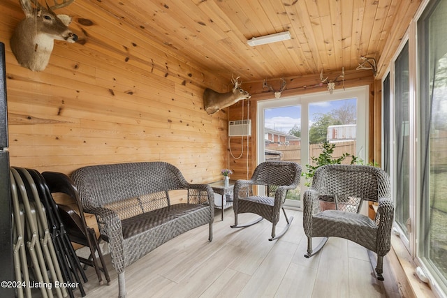 interior space featuring lofted ceiling and wood ceiling