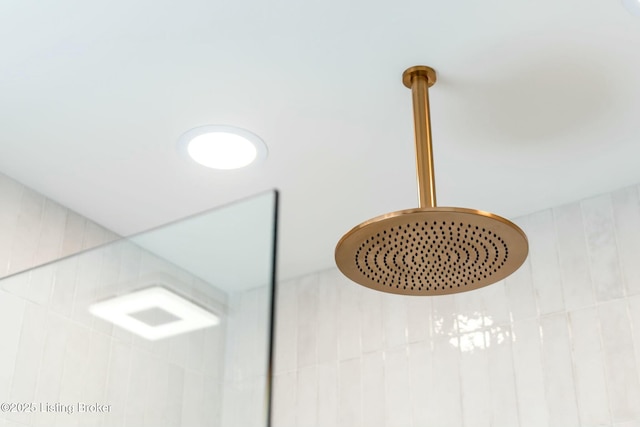 interior details featuring a tile shower