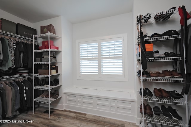 walk in closet featuring wood finished floors