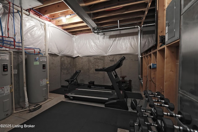 exercise room featuring water heater