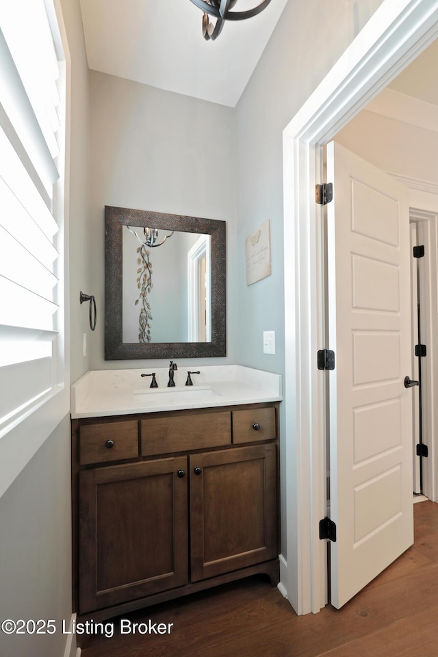 bathroom with vanity and wood finished floors