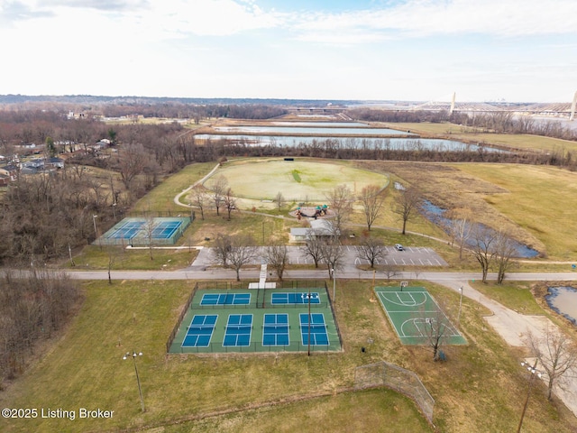 aerial view with a water view