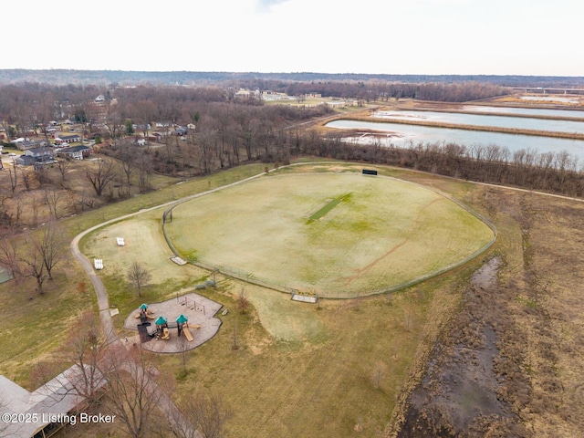 bird's eye view featuring a water view