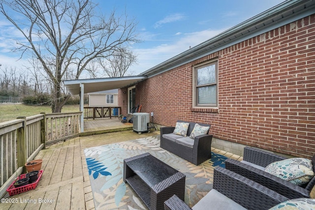 deck featuring central AC and outdoor lounge area