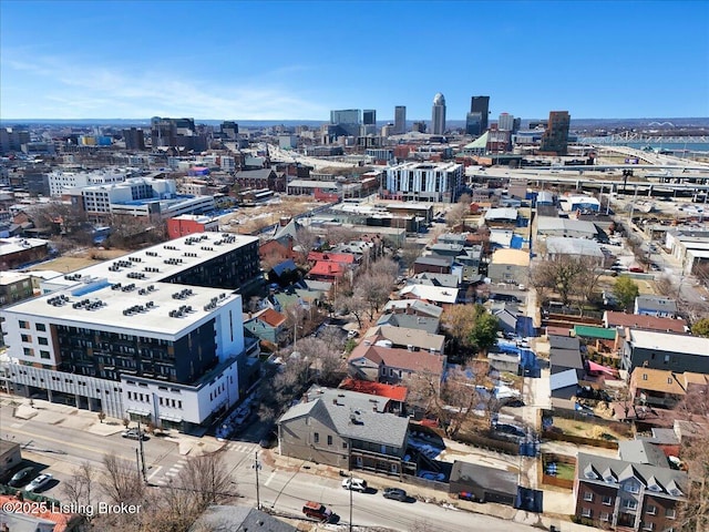 birds eye view of property with a city view