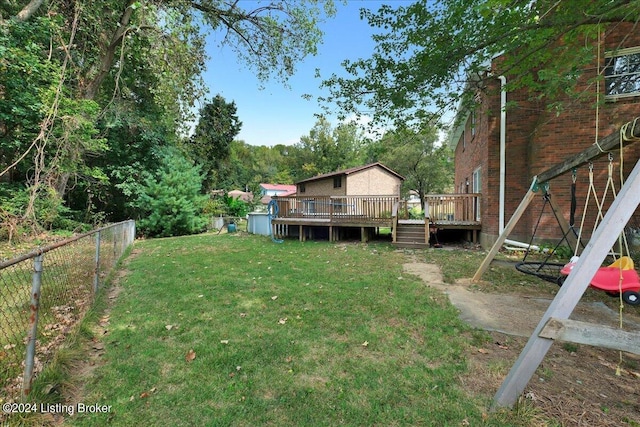 view of yard with a fenced backyard and a deck