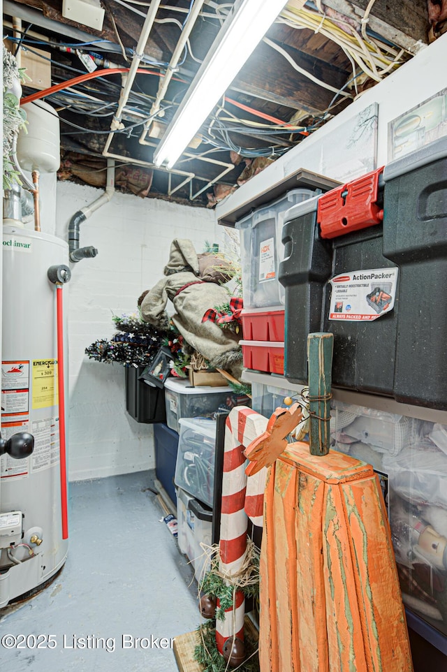 unfinished basement with water heater