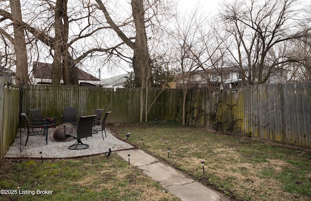 view of yard featuring a patio and a fenced backyard