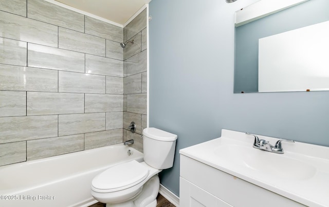 full bath with toilet, vanity, and shower / bathtub combination