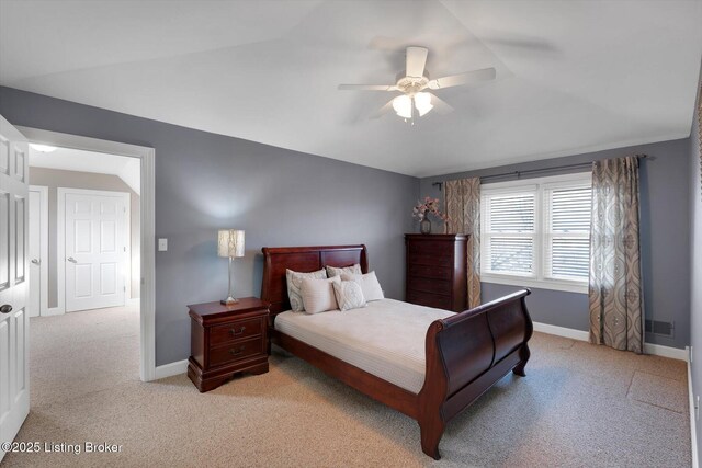 bedroom with light carpet, baseboards, and visible vents