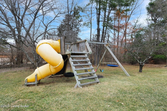 view of playground featuring a yard