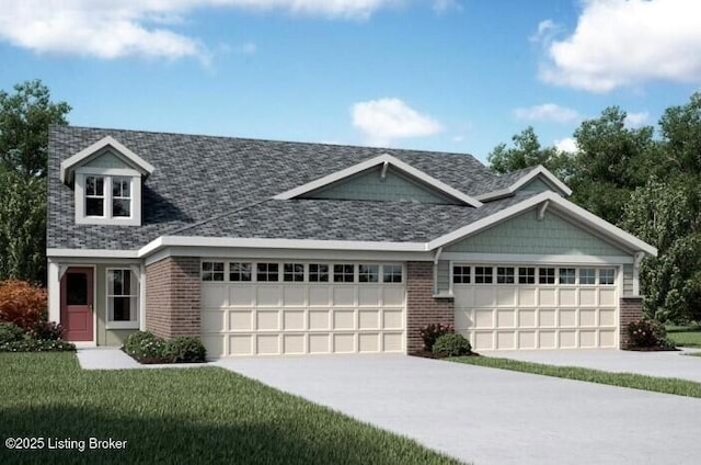 view of front facade with a garage, brick siding, and driveway