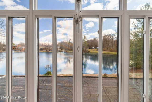 doorway to outside featuring a wealth of natural light and a water view