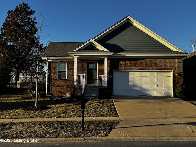 view of front facade featuring concrete driveway, brick siding, and an attached garage