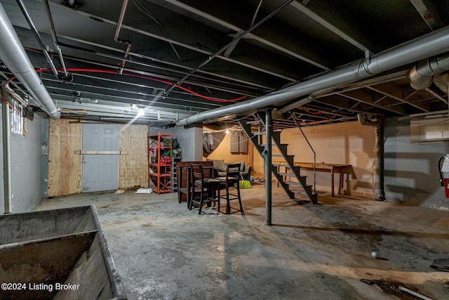 view of unfinished basement