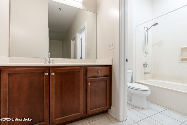 bathroom with shower / bath combination, vanity, toilet, and tile patterned floors