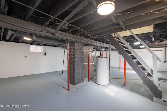 basement featuring water heater